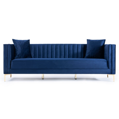 Angelina Mid-Century Modern Dark Blue Velvet  Tufted Sofa - SOF-KEN-VEL-DBLU - Luna Furniture
