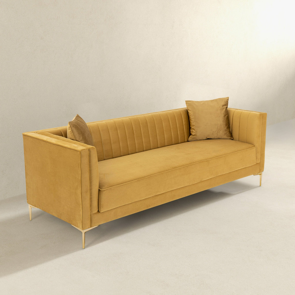 Angelina Mid-Century Modern Yellow Mustard Velvet  Tufted Sofa - AFC00173 - Luna Furniture