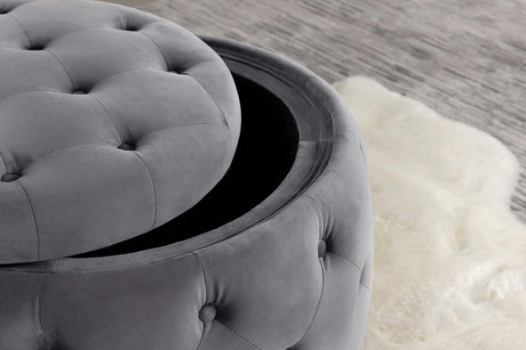 Angelina Tufted Storage Round Ottoman Steel Grey - 915408 - Luna Furniture