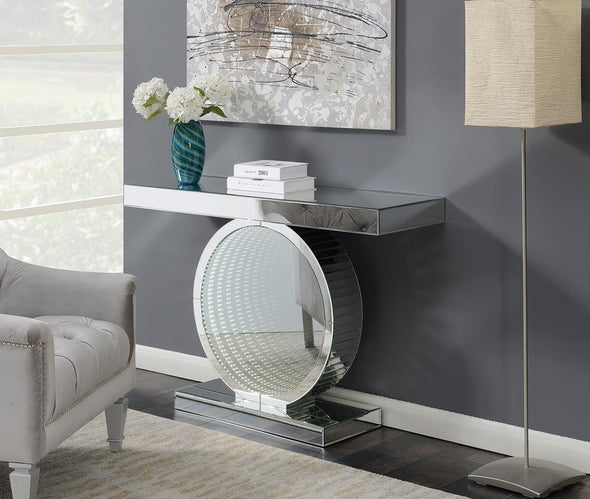 Angelonia Rectangular Console Table with Circular Base Clear Mirror - 951051 - Luna Furniture