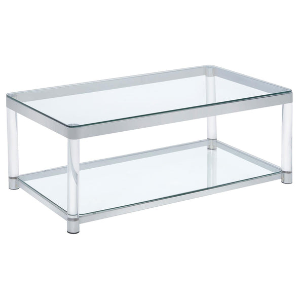 Anne Coffee Table with Lower Shelf Chrome and Clear - 720748 - Luna Furniture
