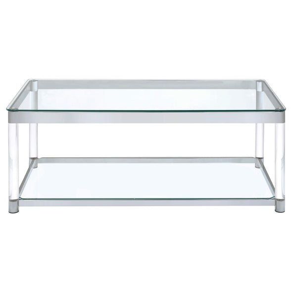 Anne Coffee Table with Lower Shelf Chrome and Clear - 720748 - Luna Furniture