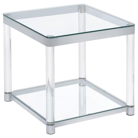 Anne End Table with Lower Shelf Chrome and Clear - 720747 - Luna Furniture