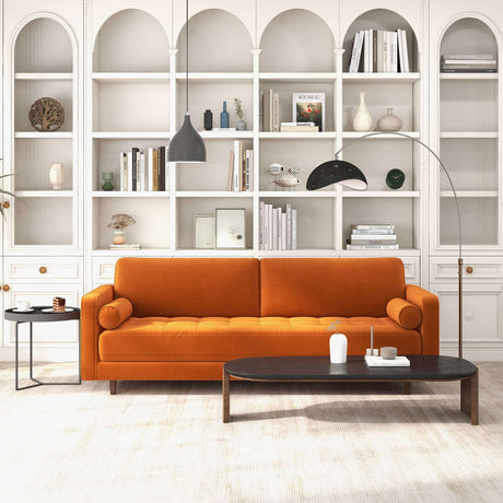 Anthony Mid-Century Modern Burnt Orange Pillow Back Velvet Sofa - AFC02001 - Luna Furniture