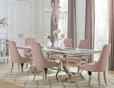 Antoine 7-piece Rectangular Dining Set Chrome and Pink - 108811-S7P - Luna Furniture