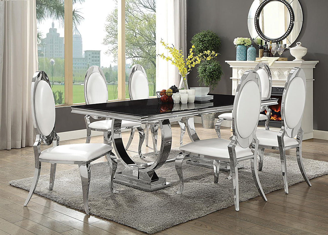 Antoine Creamy White and Chrome 7-Piece Rectangular Dining Set from Coaster - Luna Furniture