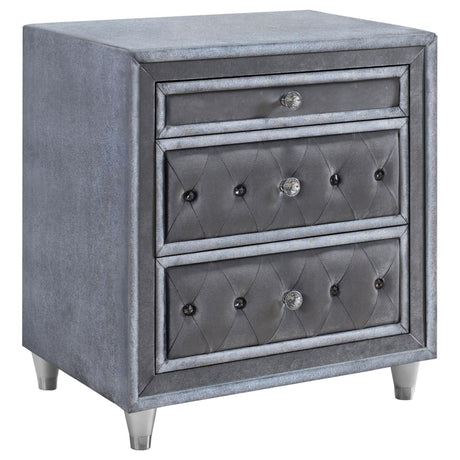 Antonella 3-drawer Upholstered Nightstand Grey - 223582 - Luna Furniture