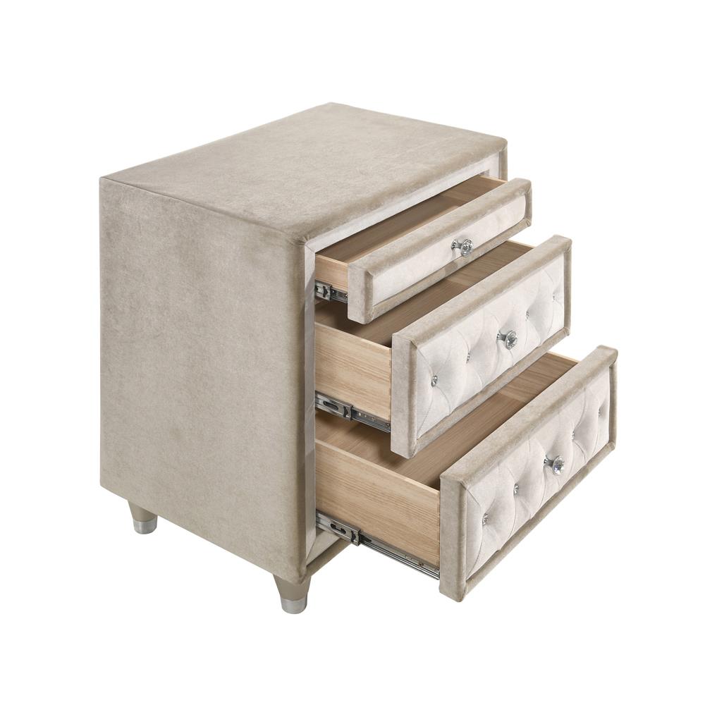 Antonella Ivory and Camel Upholstered 3-Drawer Nightstand from Coaster - Luna Furniture