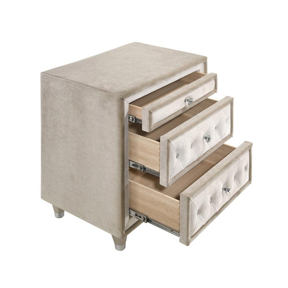 Antonella 3-drawer Upholstered Nightstand Ivory and Camel - 223522 - Luna Furniture