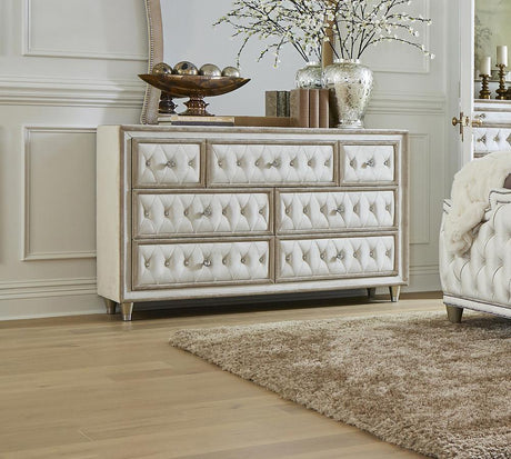 Antonella 7-drawer Upholstered Dresser Ivory and Camel - 223523 - Luna Furniture