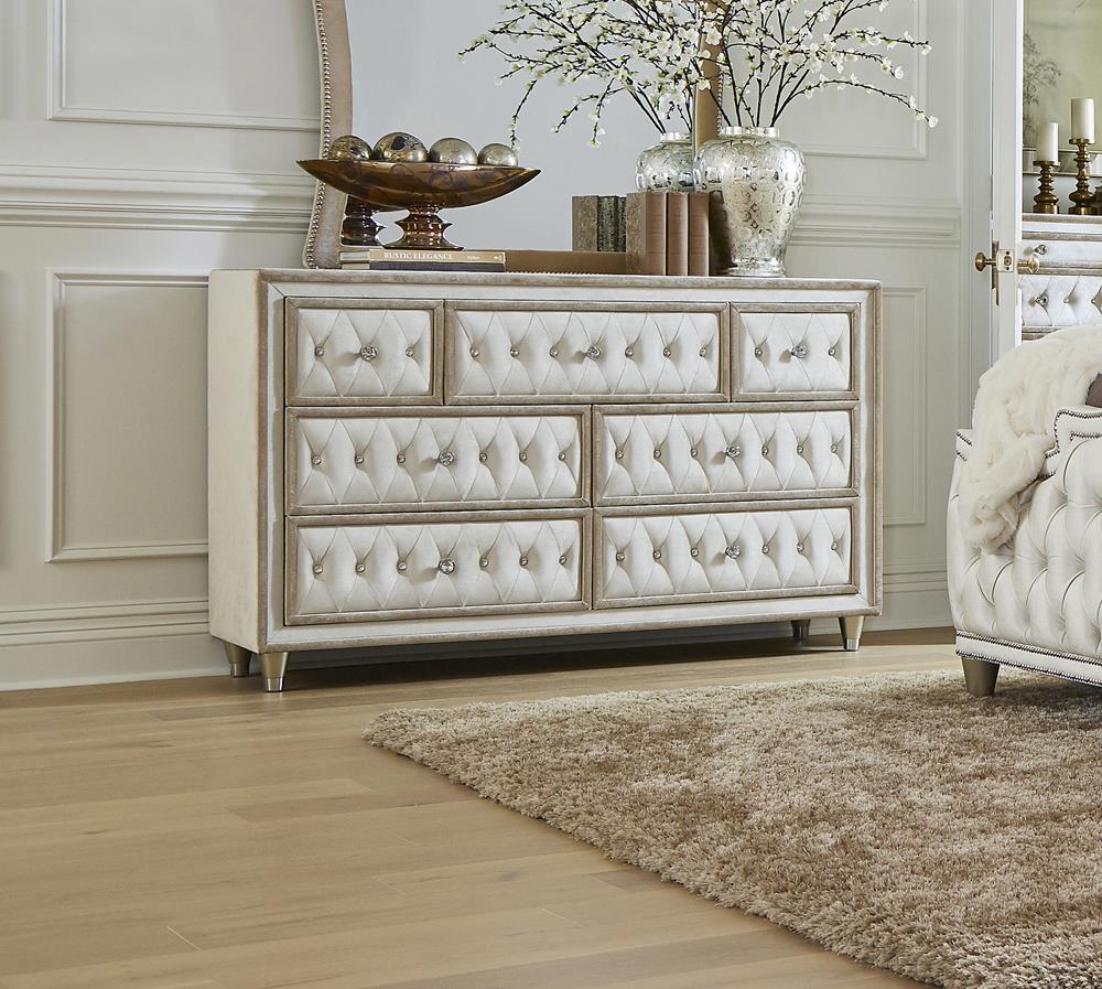 Antonella Ivory and Camel Upholstered 7-Drawer Dresser from Coaster - Luna Furniture