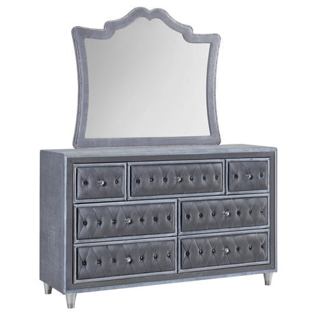 Antonella 7-drawer Upholstered Dresser with Mirror Grey - 223583M - Luna Furniture