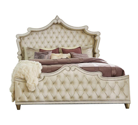 Antonella Upholstered Tufted Bedroom Set Ivory and Camel - 223521KW-S5 - Luna Furniture