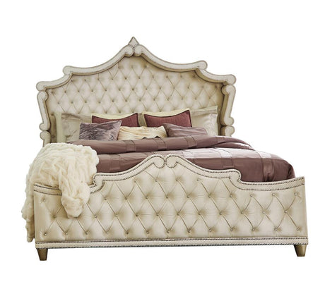 Antonella Upholstered Tufted California King Bed Ivory and Camel - 223521KW - Luna Furniture