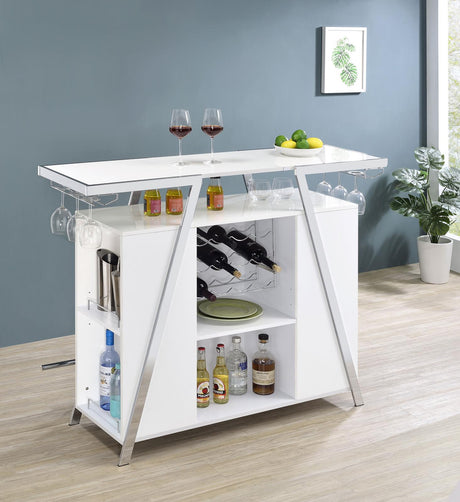 Araceli White High Gloss and Chrome Home Bar Wine Cabinet from Coaster - Luna Furniture