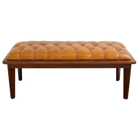 Arden Tan Leather Bench With Buttons - AFC01997 - Luna Furniture