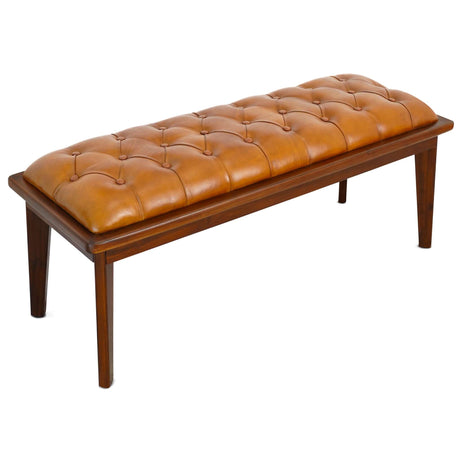 Arden Tan Leather Bench With Buttons - AFC01997 - Luna Furniture