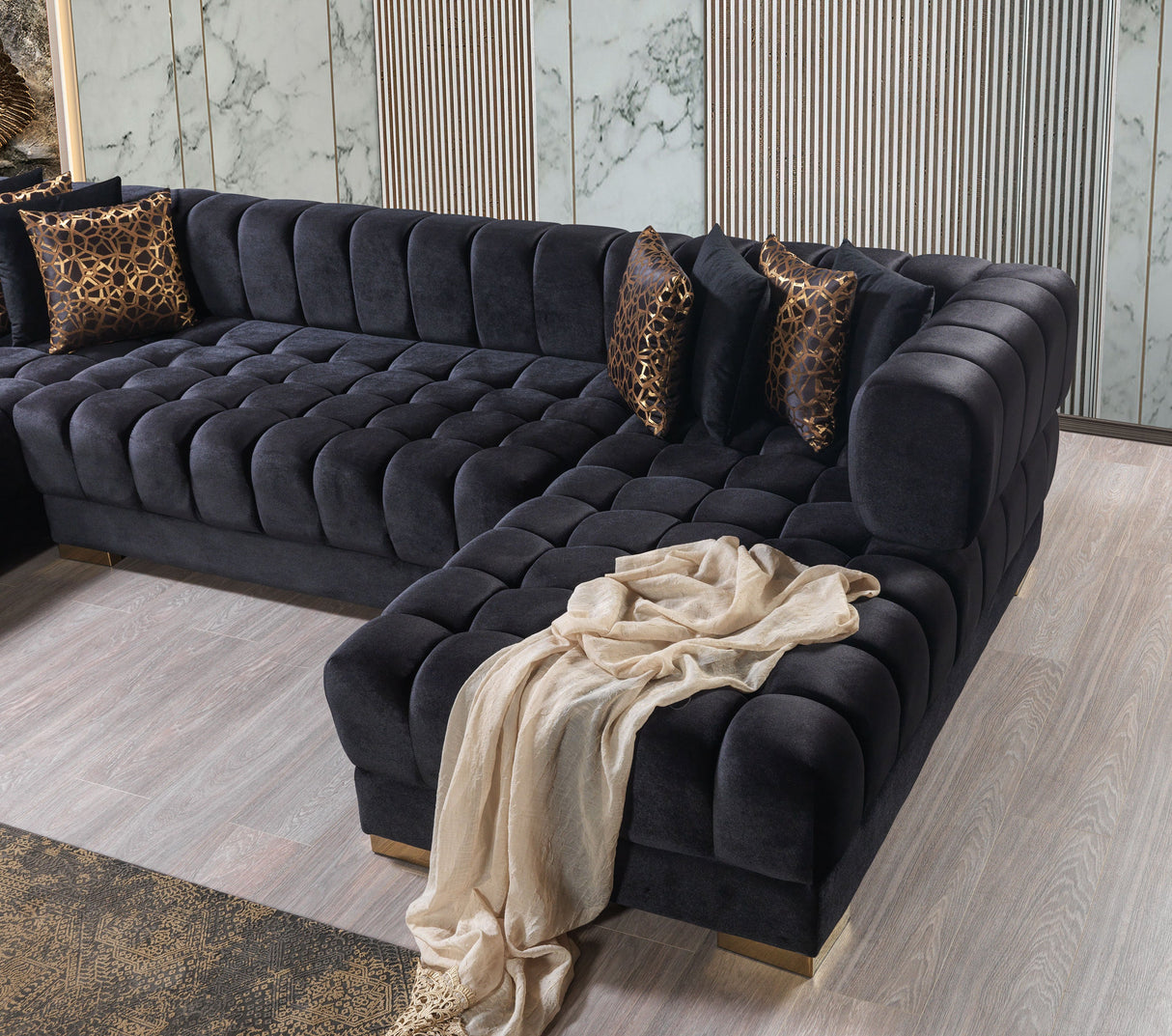 Ariana Black Velvet Double Chaise Sectional - ARIANABLACK-SEC - Luna Furniture