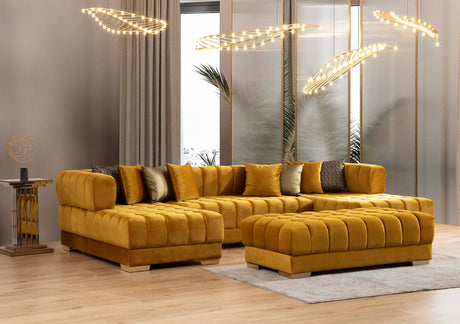 Ariana Mustard Velvet Ottoman - ARIANAMUSTARD-OTT - Luna Furniture
