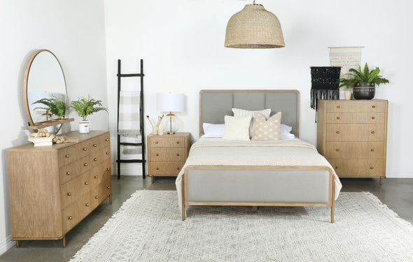 Arini 5-piece Upholstered Eastern King Bedroom Set Sand Wash and Grey - 224301KE-S5 - Luna Furniture