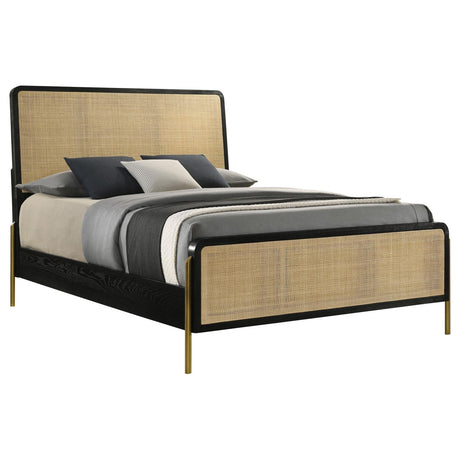 Arini Queen Bed with Woven Rattan Headboard Black and Natural - 224330Q - Luna Furniture