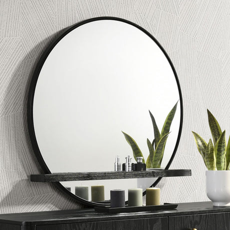 Arini Round Dresser Mirror with Shelf Black - 224334 - Luna Furniture
