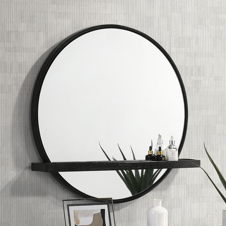 Arini Round Vanity Wall Mirror with Shelf Black - 224338 - Luna Furniture