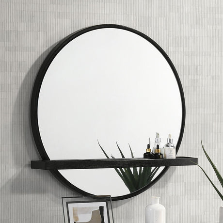 Arini Black Round Vanity Wall Mirror with Shelf from Coaster - Luna Furniture