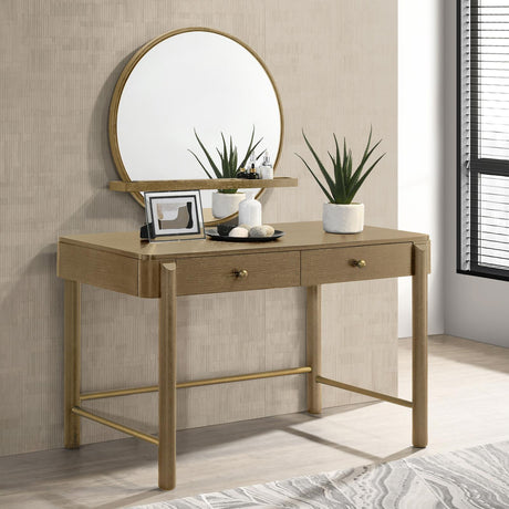 Arini Round Vanity Wall Mirror with Shelf Sand Wash - 224308 - Luna Furniture