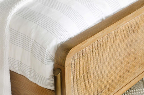 Arini Sand Wash and Natural Cane Upholstered Eastern King Panel Bed from Coaster - Luna Furniture