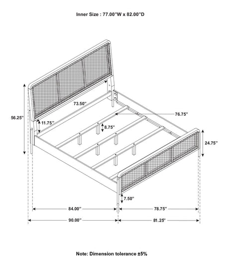 Arini Sand Wash and Natural Cane Upholstered Eastern King Panel Bed from Coaster - Luna Furniture