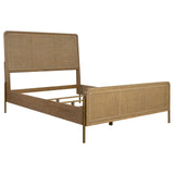 Arini Sand Wash and Natural Cane Upholstered Queen Panel Bed from Coaster - Luna Furniture