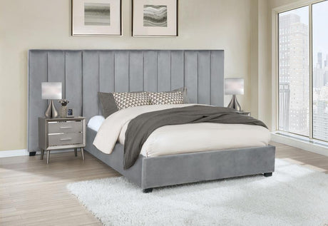 Arles Queen Vertical Channeled Tufted Bed Grey - 306070Q - Luna Furniture