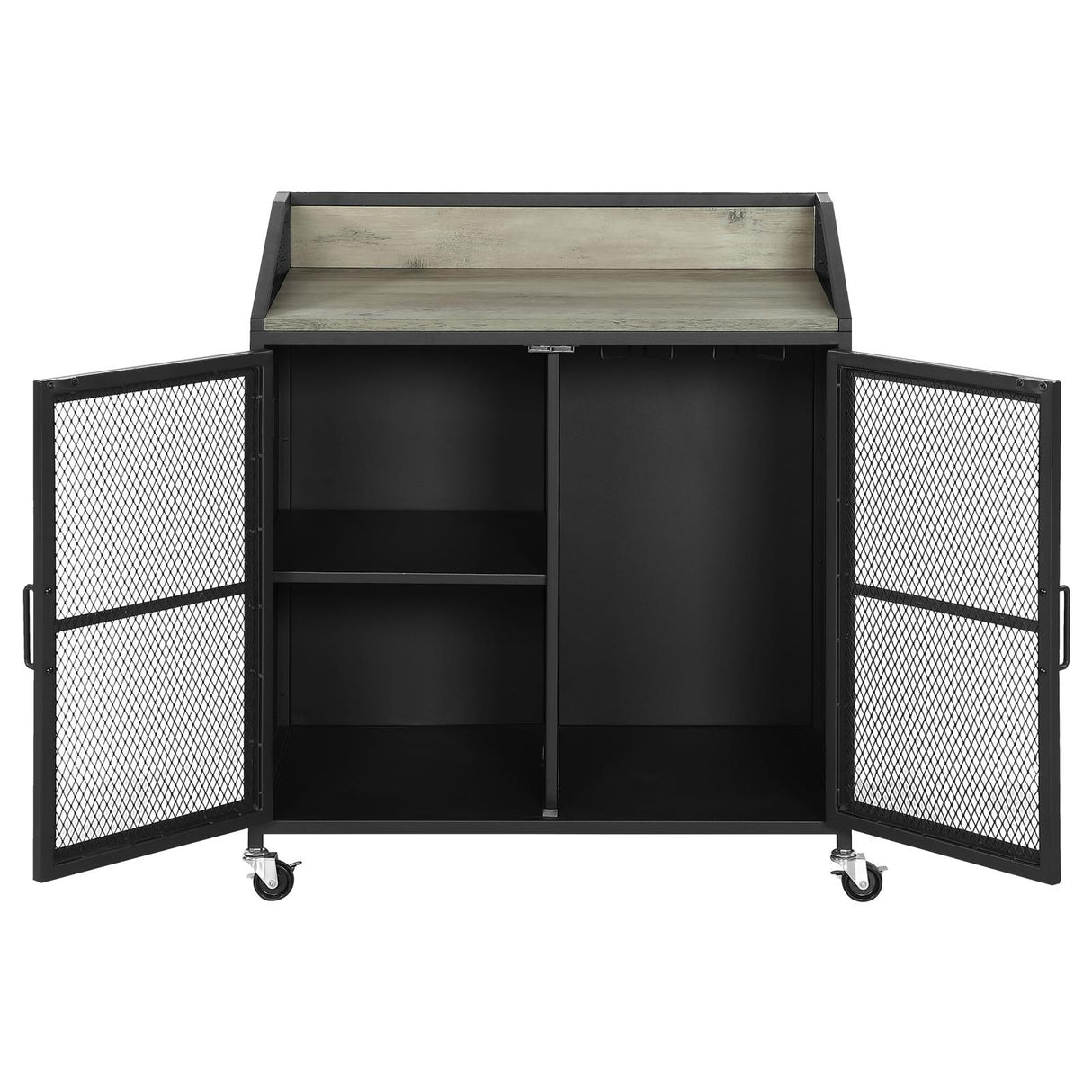 Arlette Gray Wash and Sandy Black Wine Cabinet with Wire Mesh Doors from Coaster - Luna Furniture