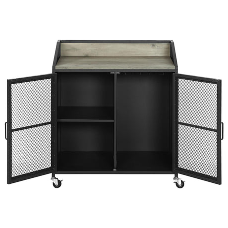 Arlette Gray Wash and Sandy Black Wine Cabinet with Wire Mesh Doors from Coaster - Luna Furniture