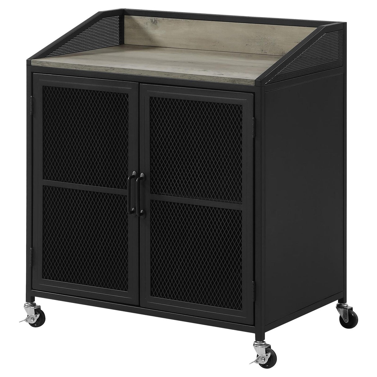 Arlette Gray Wash and Sandy Black Wine Cabinet with Wire Mesh Doors from Coaster - Luna Furniture