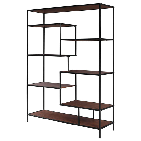 Asher 7-shelf Geometric Bookcase Walnut - 801135 - Luna Furniture