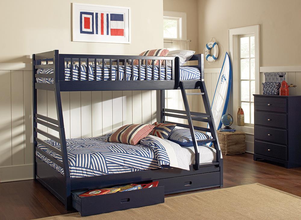 Ashton Navy Blue Twin over Full 2-Drawer Bunk Bed from Coaster - Luna Furniture