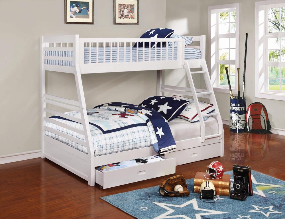 Ashton Twin over Full 2-drawer Bunk Bed White - Luna Furniture