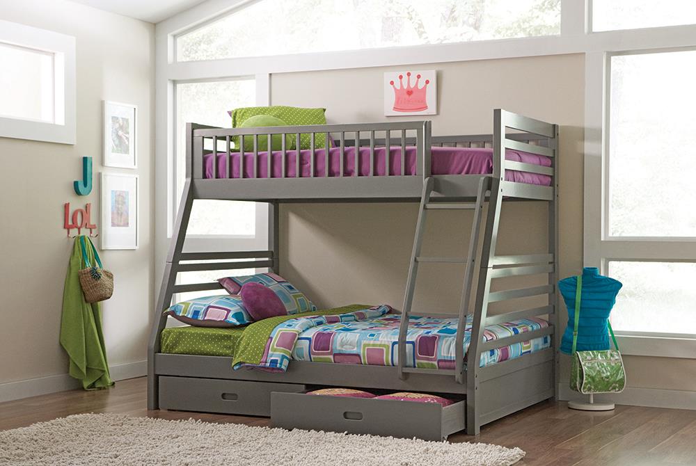 Ashton Gray Twin over Full 2-Drawer Bunk Bed from Coaster - Luna Furniture