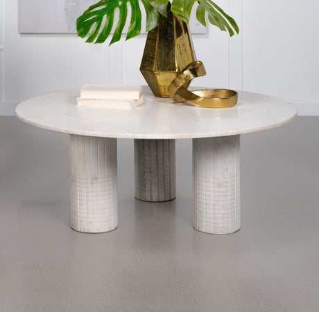 Astoria Round Genuine Marble Coffee Table White - 709668 - Luna Furniture