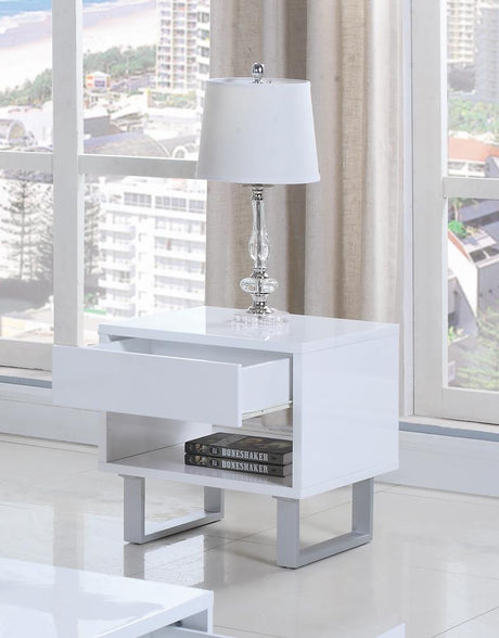 Atchsion 1-drawer End Table High Glossy White - 705697 - Luna Furniture