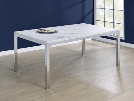 Athena Rectangle Dining Table with Marble Top Chrome - 110101 - Luna Furniture