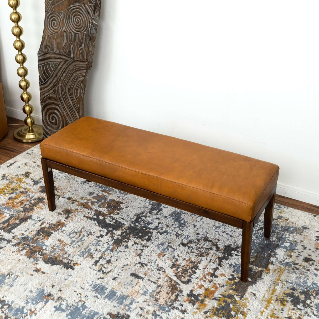 Austin Genuine Leather Bench Antique Tan without Line - AFC00241 - Luna Furniture