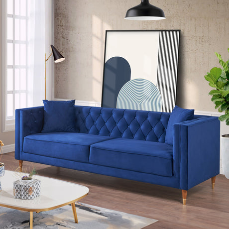 Autumn Mid-Century Modern  Dark Blue Velvet Sofa - AFC00432 - Luna Furniture