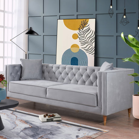 Autumn Mid-Century Modern  Light Grey Velvet Sofa - AFC01882 - Luna Furniture