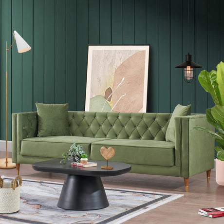 Autumn Mid-Century Modern  Olive Green Velvet Sofa - AFC01880 - Luna Furniture