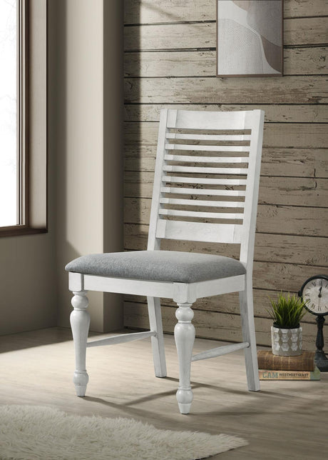 Aventine Ladder Back Dining Side Chair with Upholstered Seat Vintage Chalk and Grey (Set of 2) - 108242 - Luna Furniture