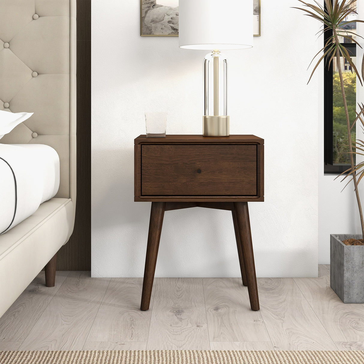Avery Mid-Century Modern Solid Wood Night Stand 1 Drawer from Ashcroft Furniture - Luna Furniture