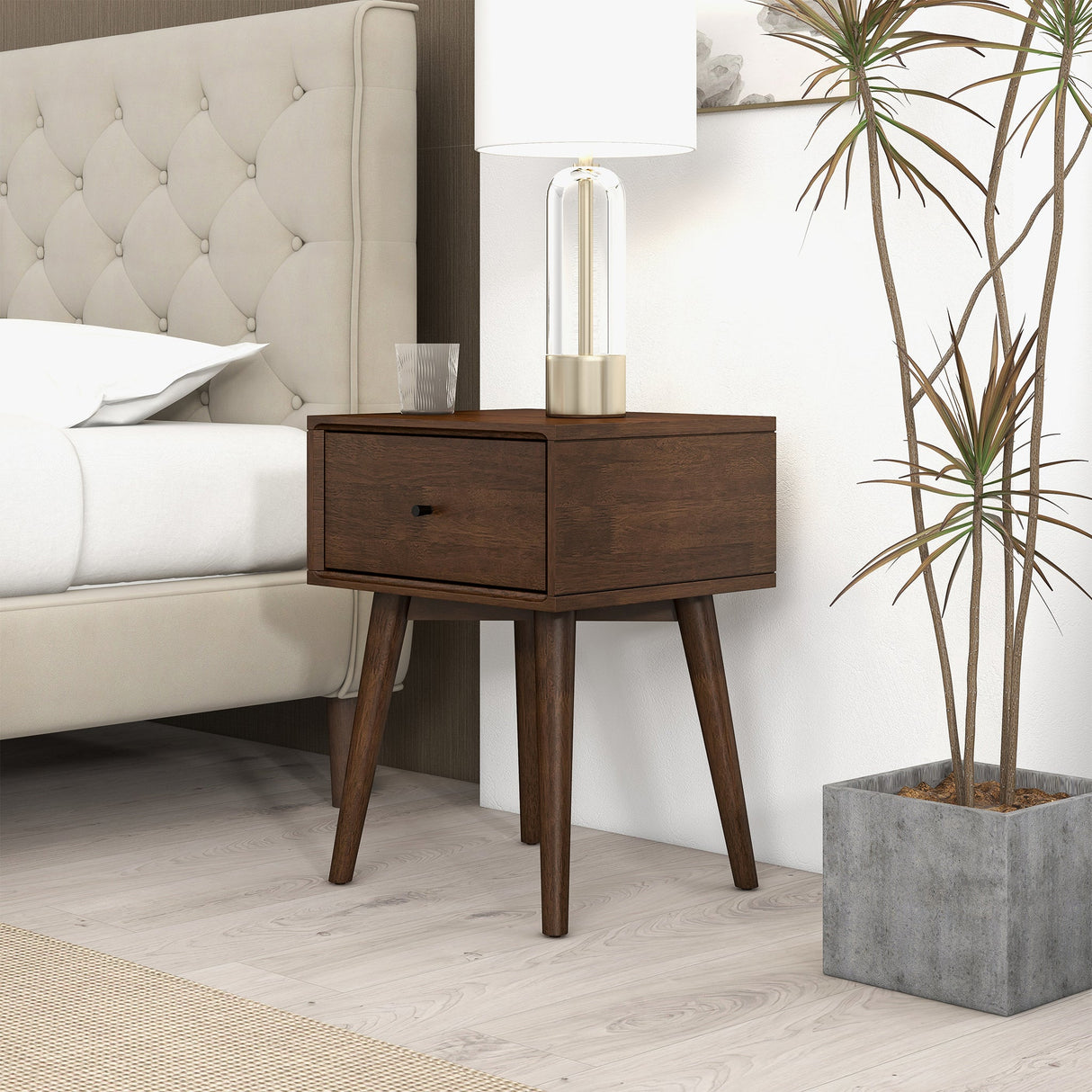 Avery Mid-Century Modern Solid Wood Night Stand 1 Drawer from Ashcroft Furniture - Luna Furniture